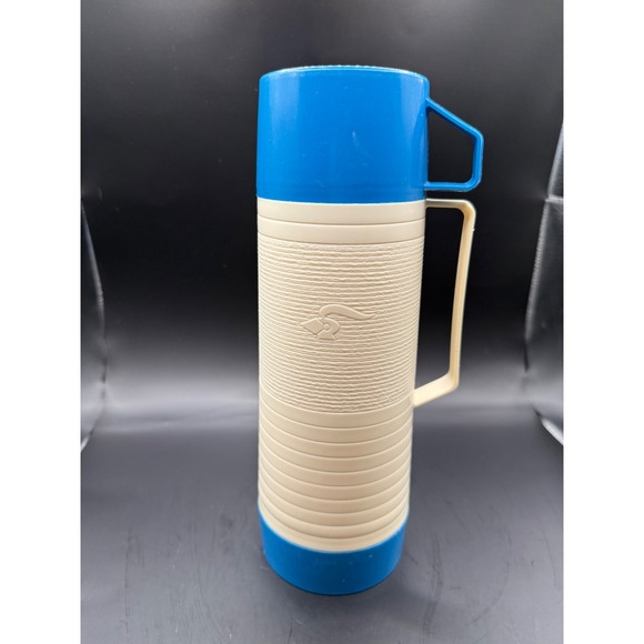 Vintage Aladdin Dura-Clad Blue Thermos Bottle No 2630A with Cup Lid 10.25 Inches - Picture 3 of 6